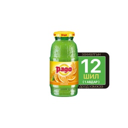 [1002947] Orange Juice without pulp 0.2L glass (PAGO)